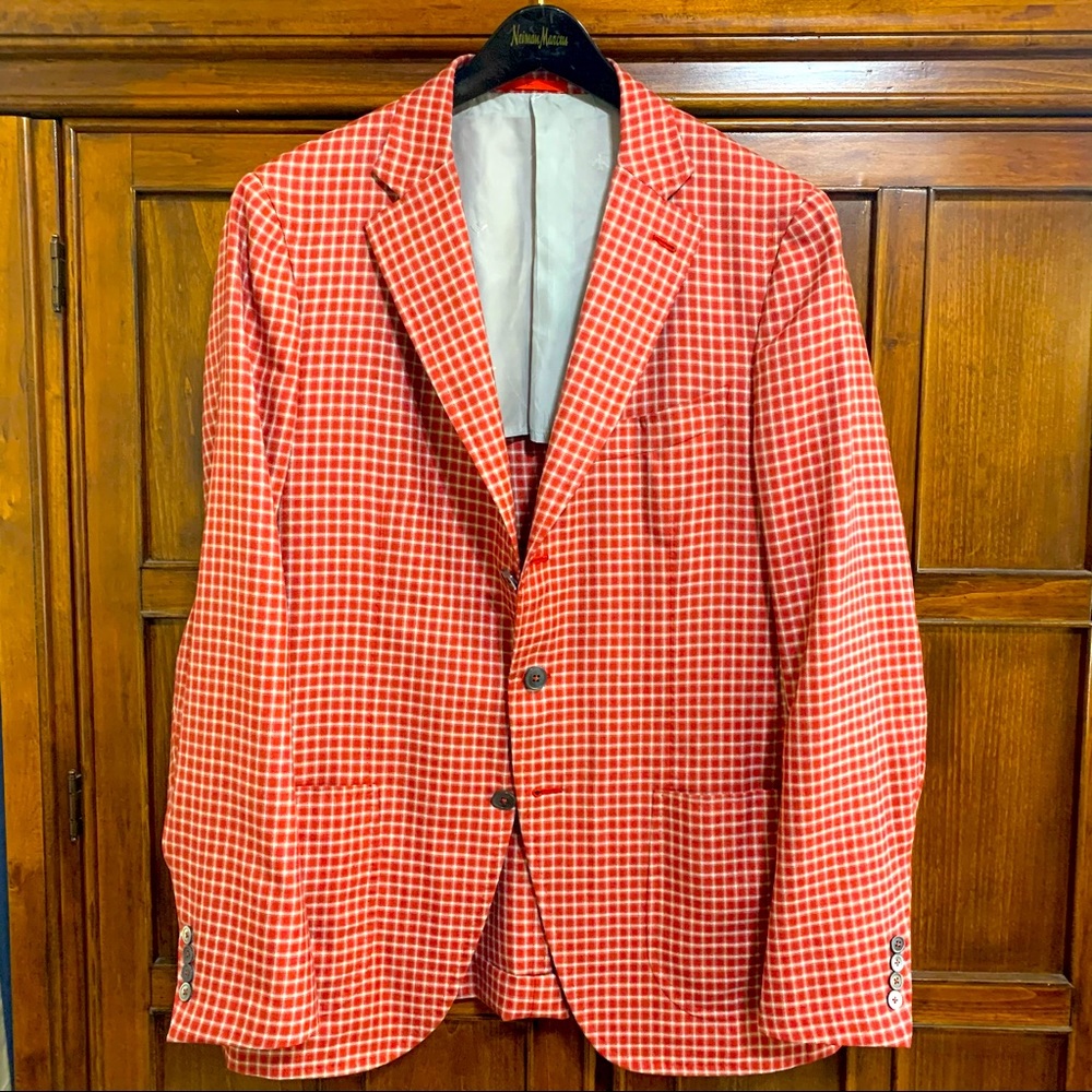 Isaia Checked Cashmere Red Sport Coat 40R